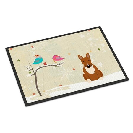Carolines Treasures Christmas Presents Between Friends Bull Terrier Red Indoor or Outdoor Mat, 18 x 0.25 x 27 in. BB2606MAT